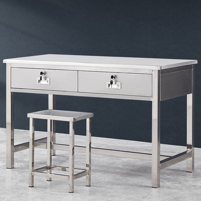 Rectangular Shaped Writing Desk Stainless Steel in Silver for Office