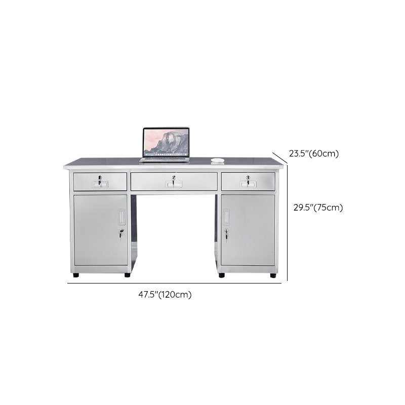 Rectangular Shaped Writing Desk Stainless Steel in Silver for Office