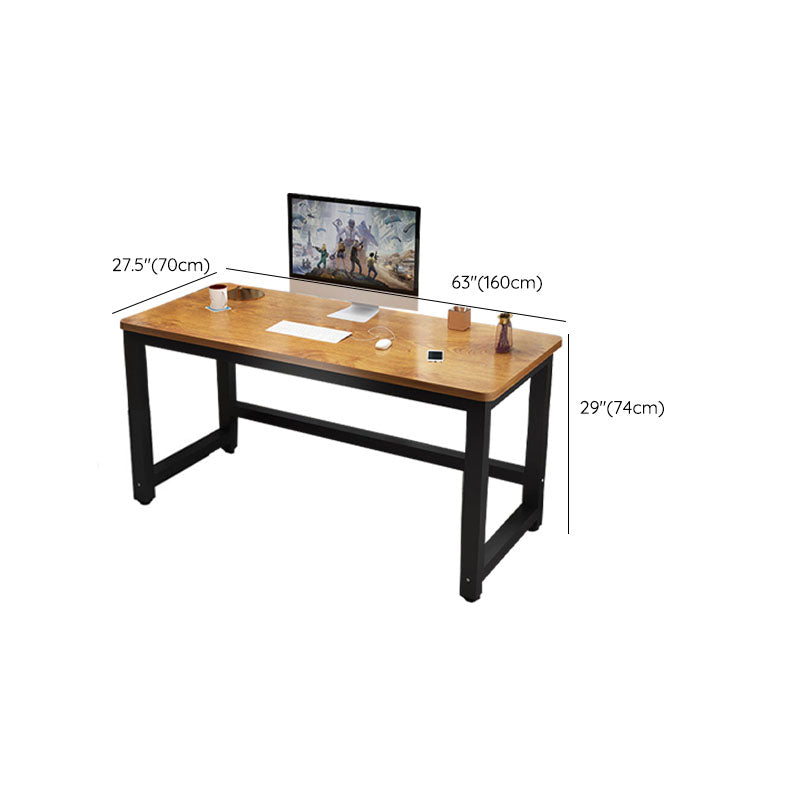 Rectangular Shaped Office Laptop Table Wood with Metal Legs in Brown