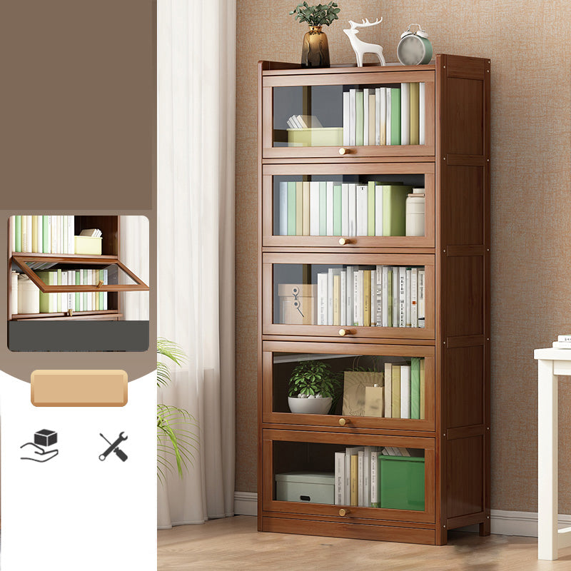 Contemporary Bamboo Bookcase Closed Back Bookshelf with Shelves for Study Room