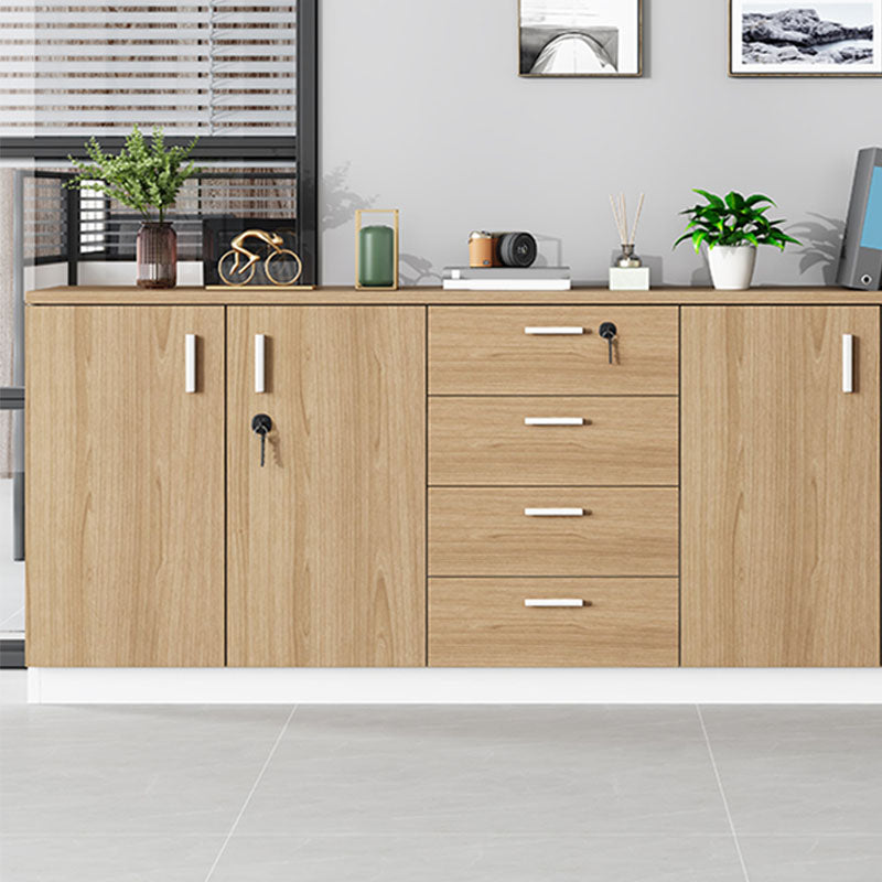 Modern Brown Engineered Wood File Cabinet with Lock Storage for Home Office