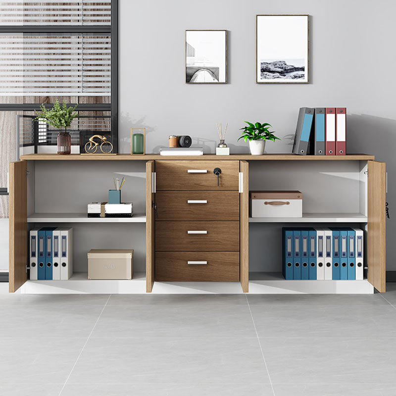 Modern Brown Engineered Wood File Cabinet with Lock Storage for Home Office