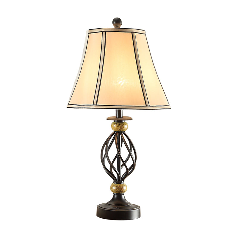 Flare Fabric Table Lamp Countryside 1-Light Living Room Night Light  with Black Swirled Cage Base