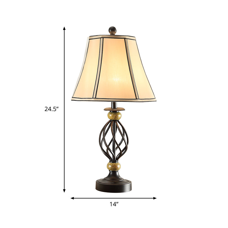 Flare Fabric Table Lamp Countryside 1-Light Living Room Night Light  with Black Swirled Cage Base