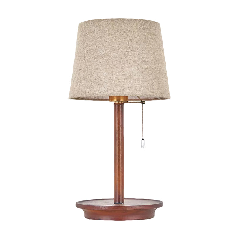 1-Light Bucket Pull Chain Night Lamp Rural Flaxen Fabric Table Light with USB Charging Port