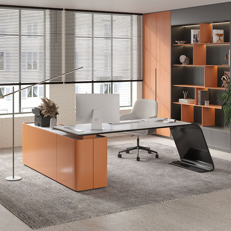 Rectangular Shaped Office Writing Table Wood with 3 Drawers in Orange