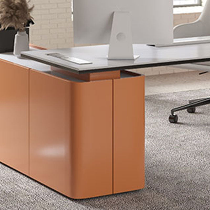 Rectangular Shaped Office Writing Table Wood with 3 Drawers in Orange