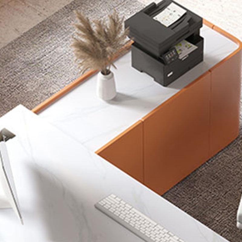 Rectangular Shaped Office Writing Table Wood with 3 Drawers in Orange