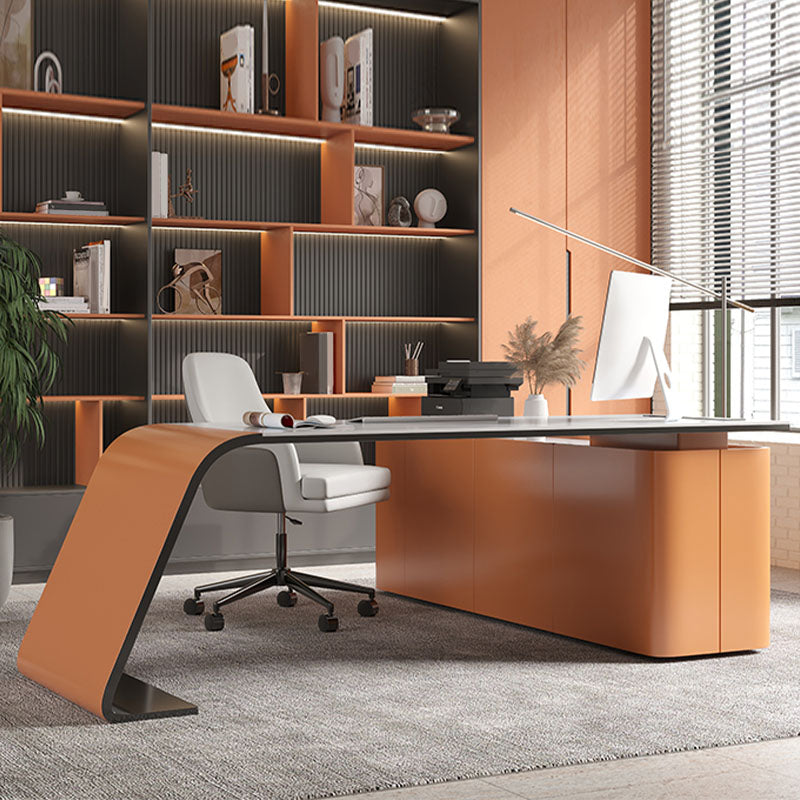 Rectangular Shaped Office Writing Table Wood with 3 Drawers in Orange