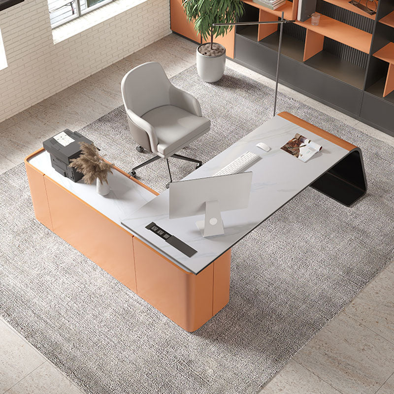 Rectangular Shaped Office Writing Table Wood with 3 Drawers in Orange