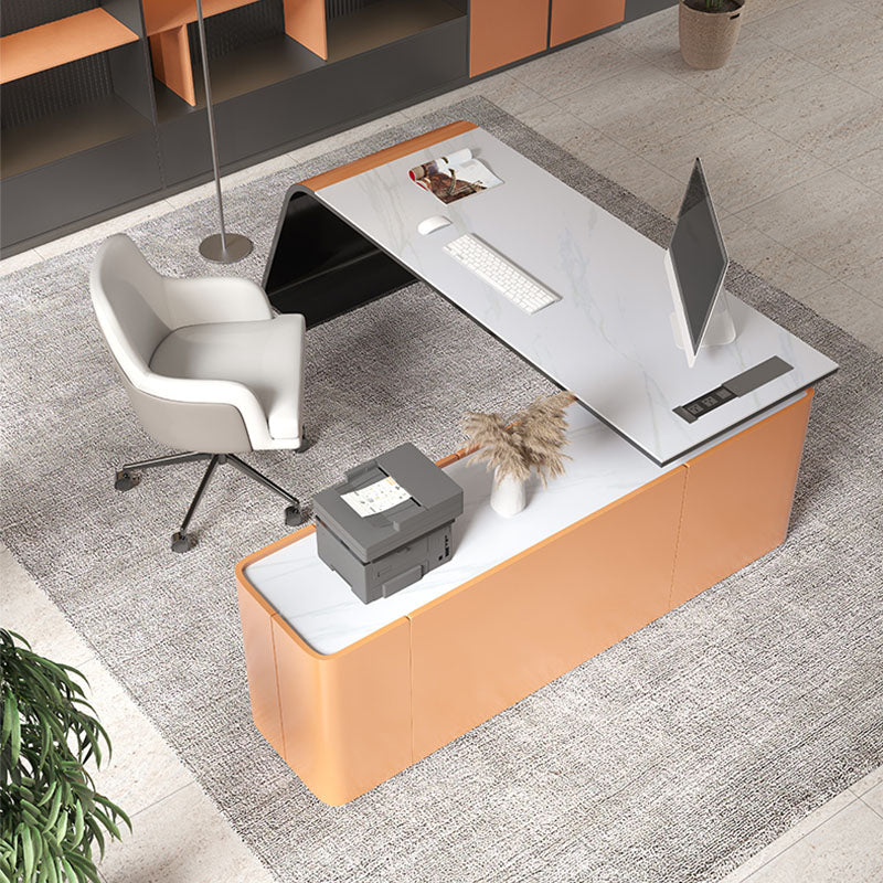 Rectangular Shaped Office Writing Table Wood with 3 Drawers in Orange