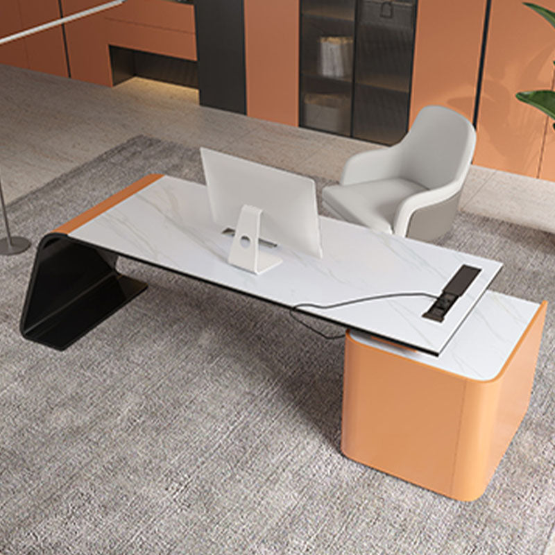 Rectangular Shaped Office Writing Table Wood with 3 Drawers in Orange