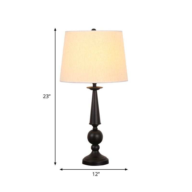 1 Bulb Tapered Drum Shade Night Lamp Rustic White Fabric Table Lighting with Column Pedestal