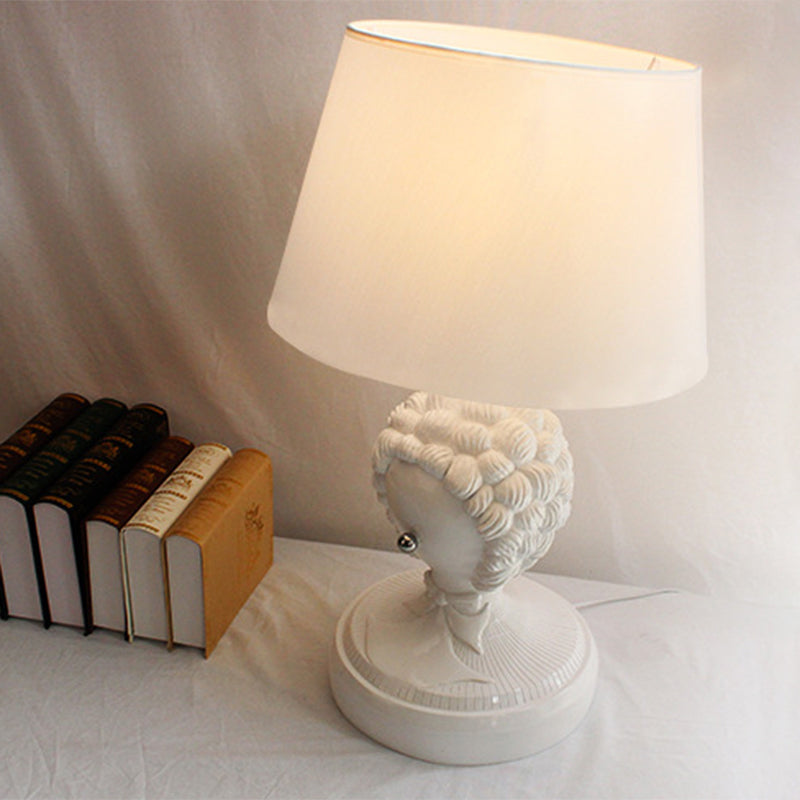 White 1 Bulb Table Light Retro Resin Roman Statue Nightstand Lamp with Fabric Lampshade