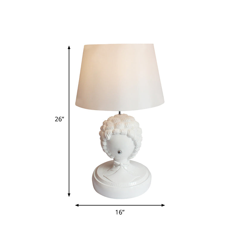 White 1 Bulb Table Light Retro Resin Roman Statue Nightstand Lamp with Fabric Lampshade