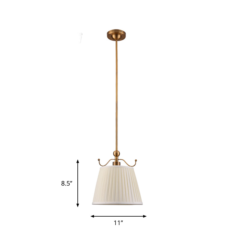 Pleated Lampshade Bedroom Pendant Light Countryside Fabric 1 Bulb White Finish Down Lighting