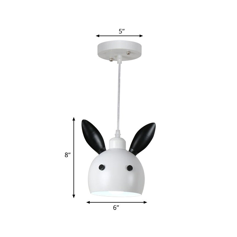 Rabbit Head Shape Down Lighting Cartoon Metallic 1-Head Bedside Pendulum Lamp in White and Black