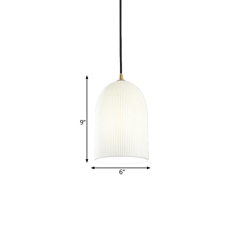 1 Bulb Bedroom Pendulum Light Minimalistic Black Hanging Pendant with Bell White Glass Lamp Shade