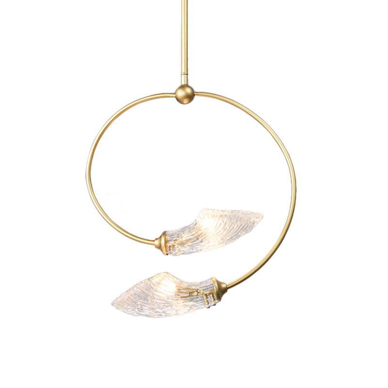 Swirly Flower Chandelier Lighting Minimalistic Clear Glass 2 Bulbs Gold Hanging Pendant Light