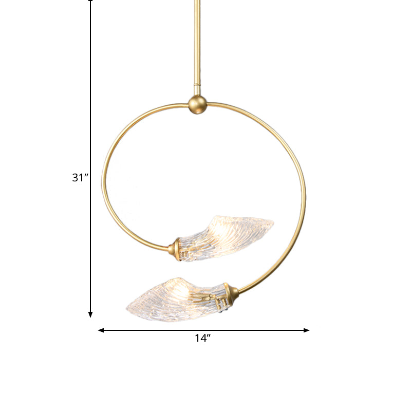 Swirly Flower Chandelier Lighting Minimalistic Clear Glass 2 Bulbs Gold Hanging Pendant Light