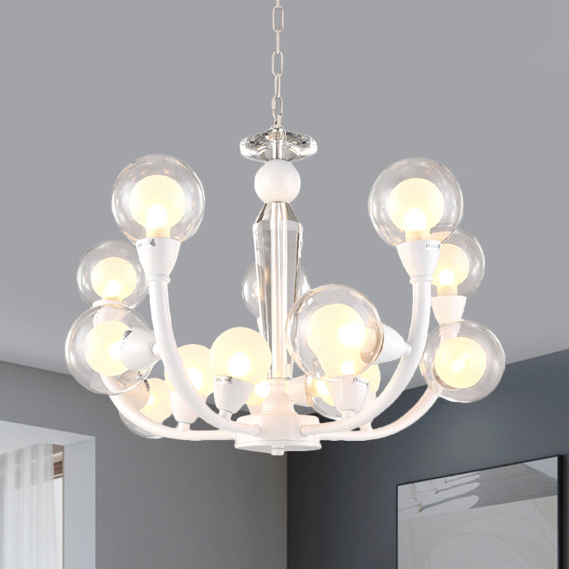 15/24-Light Lobby Ceiling Chandelier Modern White Hanging Lamp with Orb Clear and Frosted Glass Shade