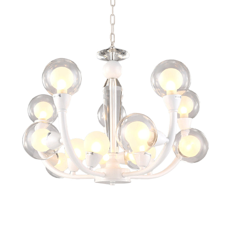 15/24-Light Lobby Ceiling Chandelier Modern White Hanging Lamp with Orb Clear and Frosted Glass Shade