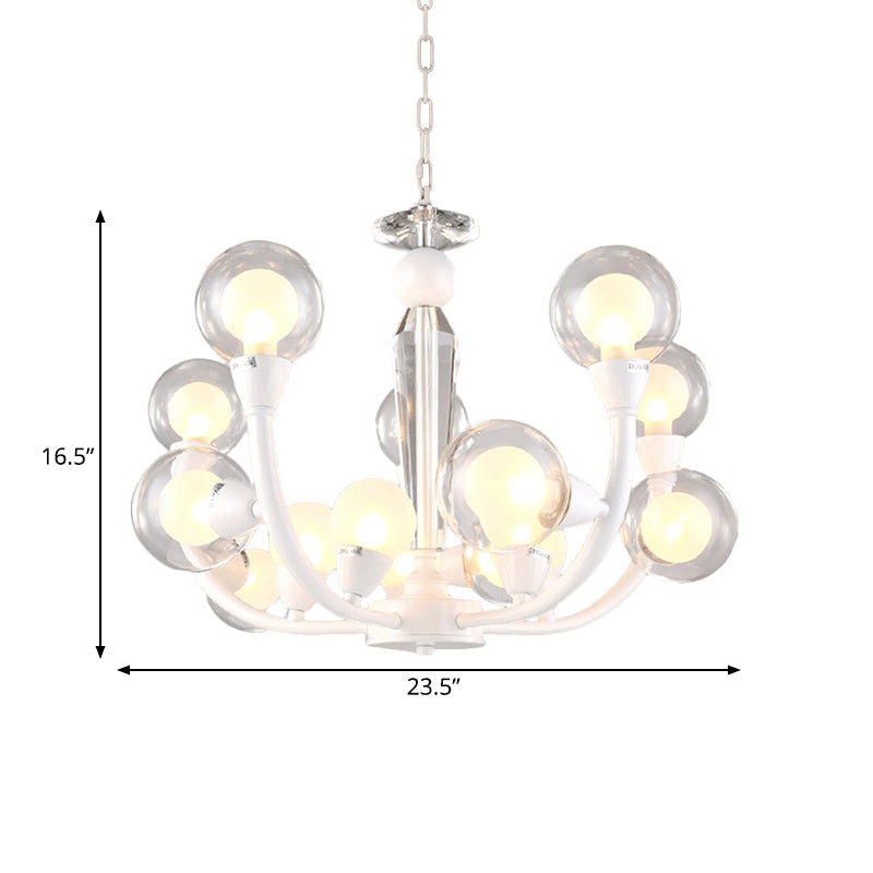 15/24-Light Lobby Ceiling Chandelier Modern White Hanging Lamp with Orb Clear and Frosted Glass Shade