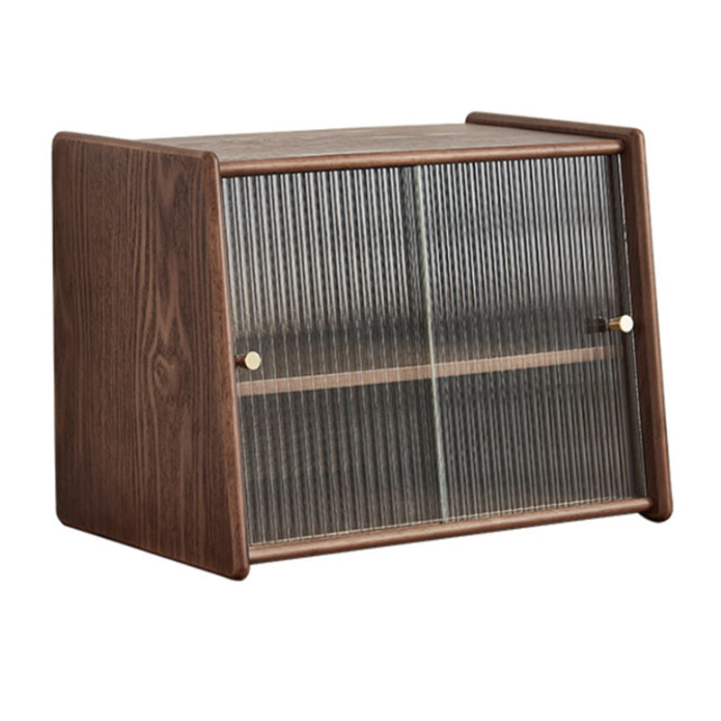 Contemporary Solid Wood Sideboard Cabinet in Brown with Glass Doors