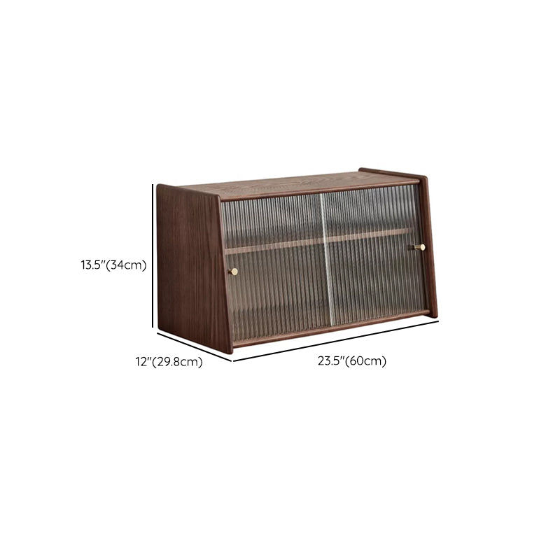 Contemporary Solid Wood Sideboard Cabinet in Brown with Glass Doors