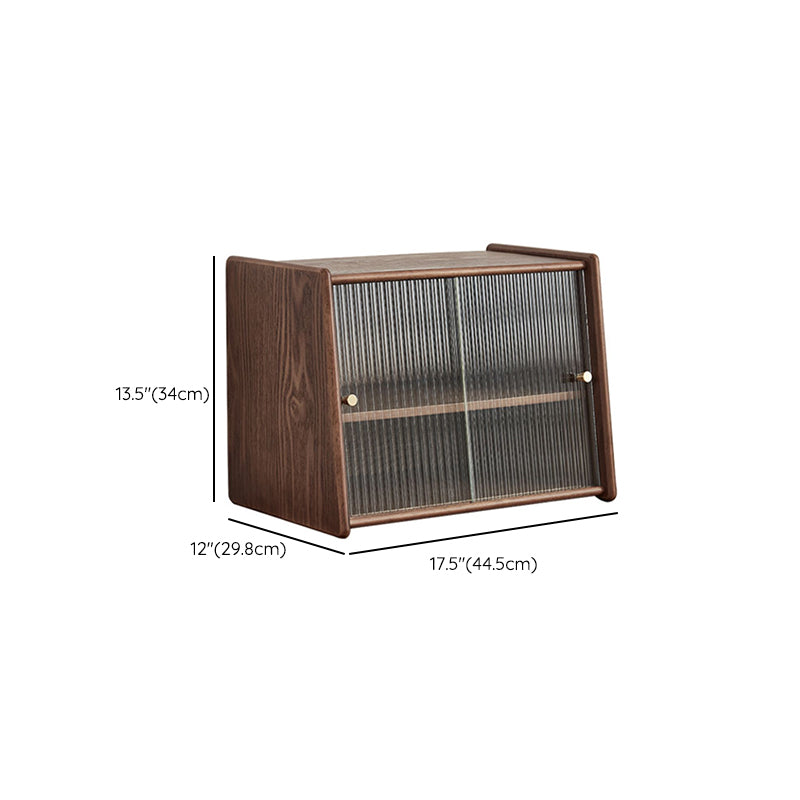 Contemporary Solid Wood Sideboard Cabinet in Brown with Glass Doors