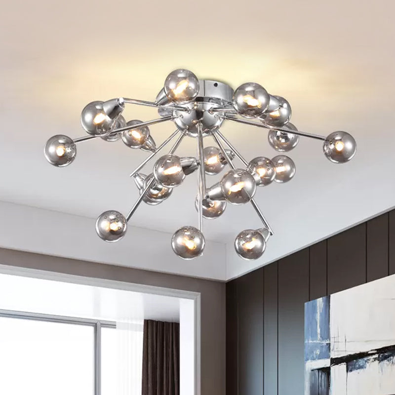 Bubble Bedroom Ceiling Mount Chandelier Smoke Grey Glass 9/20-Head Modernist Semi Flush Light in Chrome