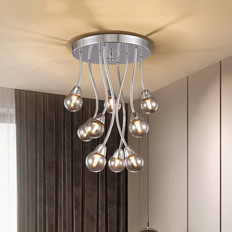 Bubble Bedroom Ceiling Mount Chandelier Smoke Grey Glass 9/20-Head Modernist Semi Flush Light in Chrome