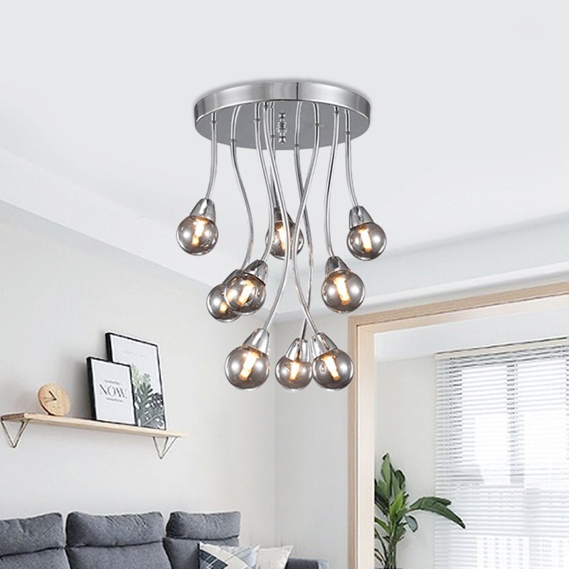 Bubble chambre plafond Mount lustre fumé en verre gris gris 9/20-HEAD moderniste Semi Flush Light in Chrome