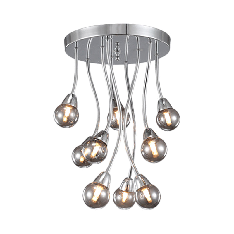 Bubble Bedroom Ceiling Mount Chandelier Smoke Grey Glass 9/20-Head Modernist Semi Flush Light in Chrome