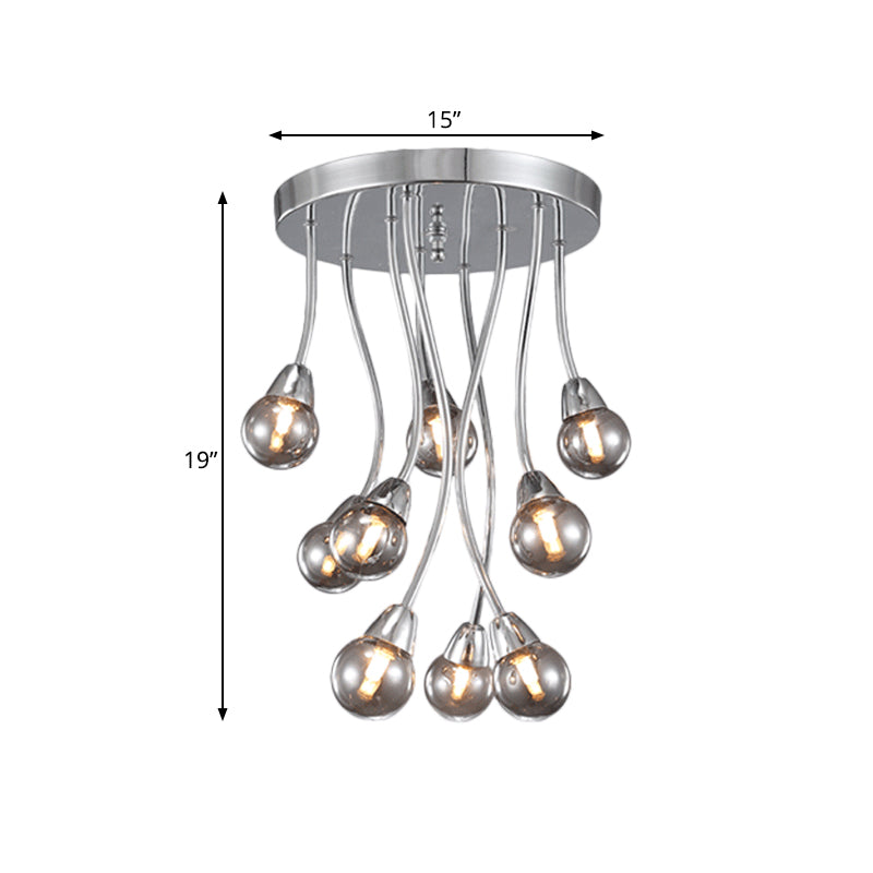 Bubble chambre plafond Mount lustre fumé en verre gris gris 9/20-HEAD moderniste Semi Flush Light in Chrome