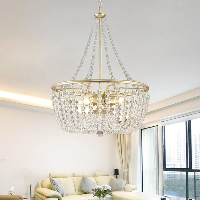 4 Heads Ceiling Chandelier Modern Style Living Room Hanging Light Kit with Basket Crystal Shade in Gold