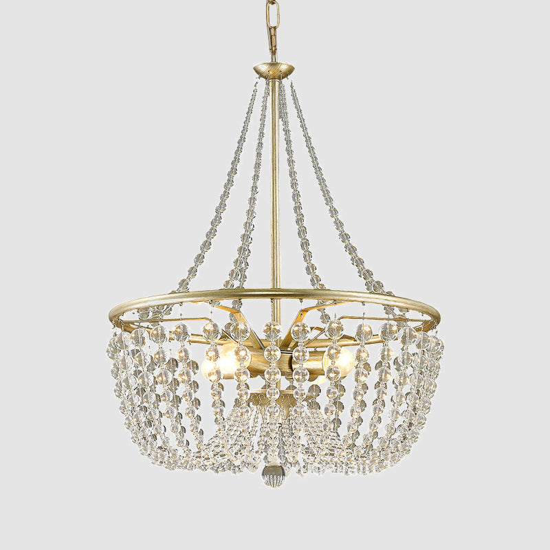 4 Heads Ceiling Chandelier Modern Style Living Room Hanging Light Kit with Basket Crystal Shade in Gold