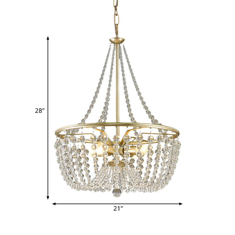 4 Heads Ceiling Chandelier Modern Style Living Room Hanging Light Kit with Basket Crystal Shade in Gold