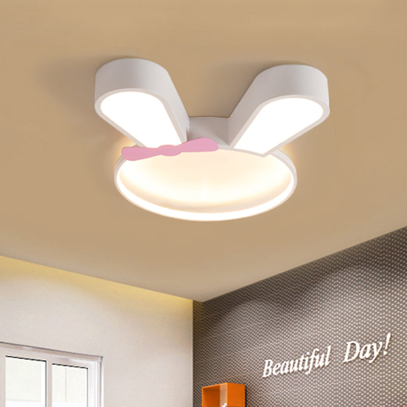 Cartoon Integrated LED Ceiling Flush White Bunny Outline Flush Mount Recessed Lighting with Acrylic Shade, Warm/White Light