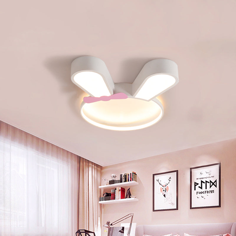 Cartoon Integrated LED Ceiling Flush White Bunny Outline Flush Mount Recessed Lighting with Acrylic Shade, Warm/White Light