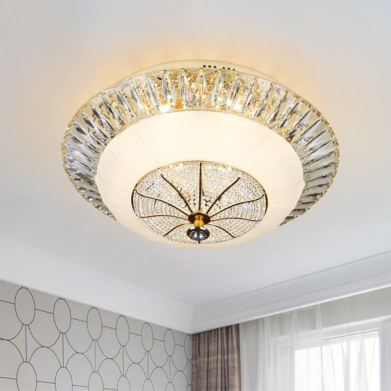 White Bowl Shade Ceiling Mounted Light Contemporary Crystal 16"/19.5" Wide LED Bedroom Flush Mount Lamp