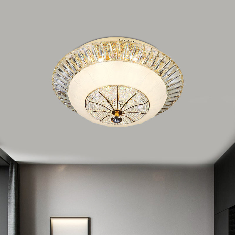 Lampada da soffitto con paralume bianco a forma di ciotola, lampada da incasso a LED in cristallo contemporaneo da 16"/19,5" di larghezza per camera da letto