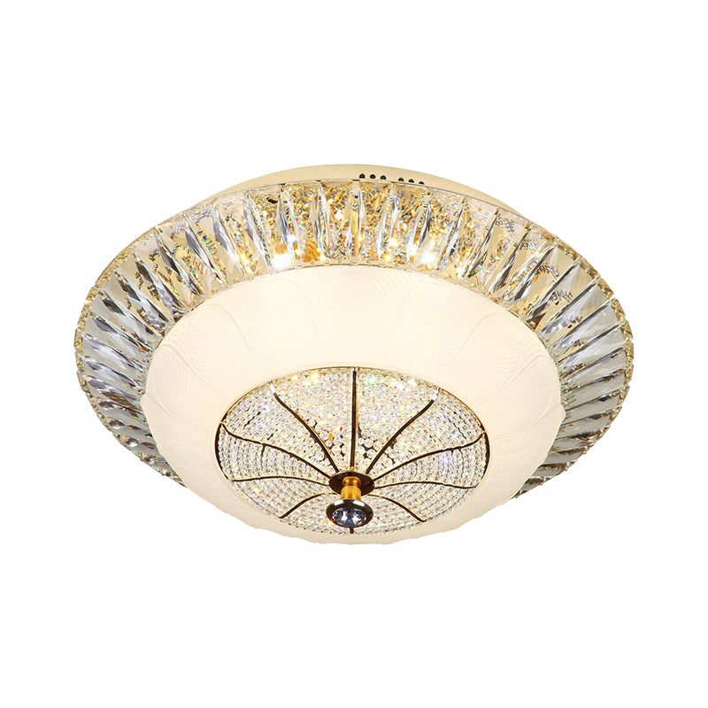 White Bowl Shade Ceiling Mounted Light Crystal 16 "/19.5" Wide LED Bedroom Flush Mount Lamp