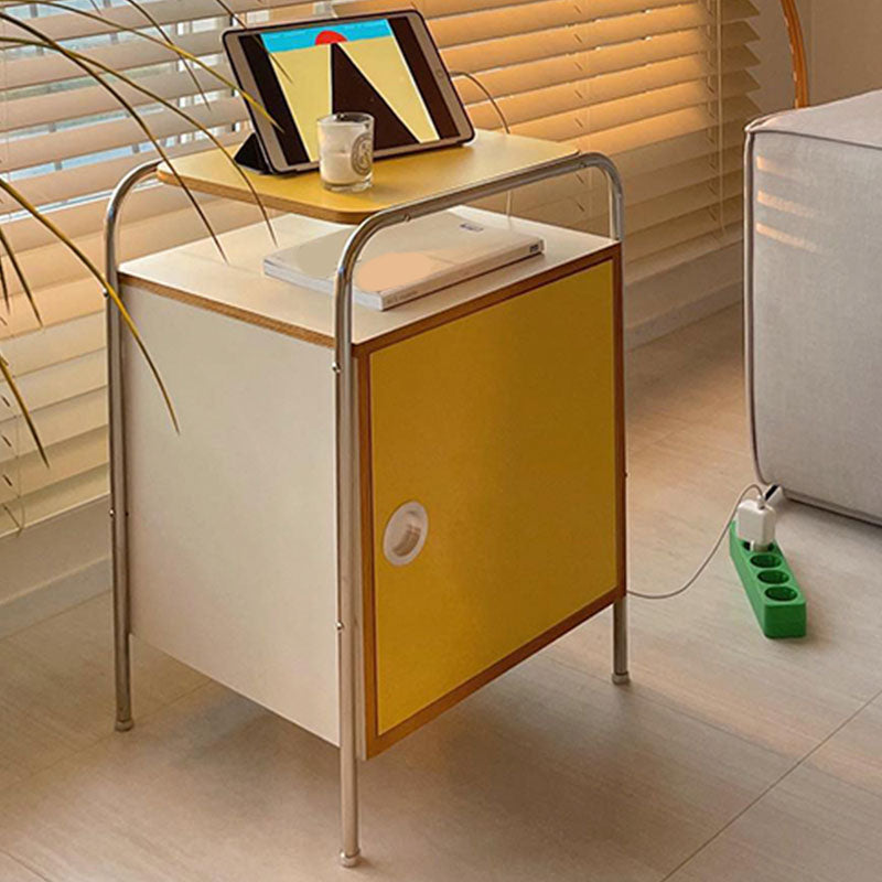 Contemporary Yellow Wooden Night Table with 1 Cabinet for Bedroom