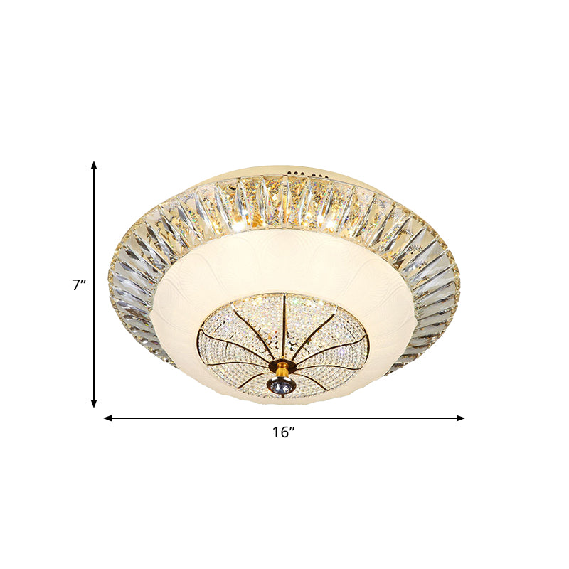 Weiß Schüssel Schatten Decke montiert Licht Gegenwartskristall 16 "/19.5" breite LED-Schlafzimmer Flush Mount Lampe