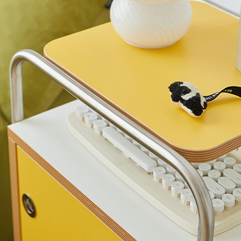 Contemporary Yellow Wooden Night Table with 1 Cabinet for Bedroom