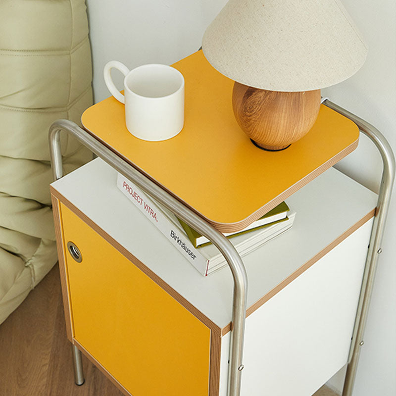 Contemporary Yellow Wooden Night Table with 1 Cabinet for Bedroom