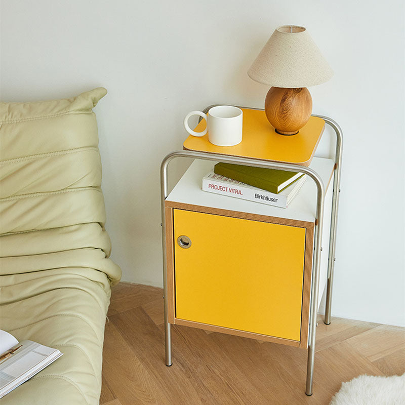 Contemporary Yellow Wooden Night Table with 1 Cabinet for Bedroom