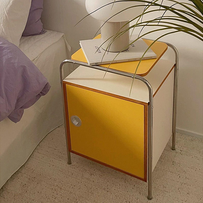 Contemporary Yellow Wooden Night Table with 1 Cabinet for Bedroom