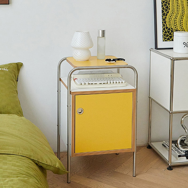 Contemporary Yellow Wooden Night Table with 1 Cabinet for Bedroom